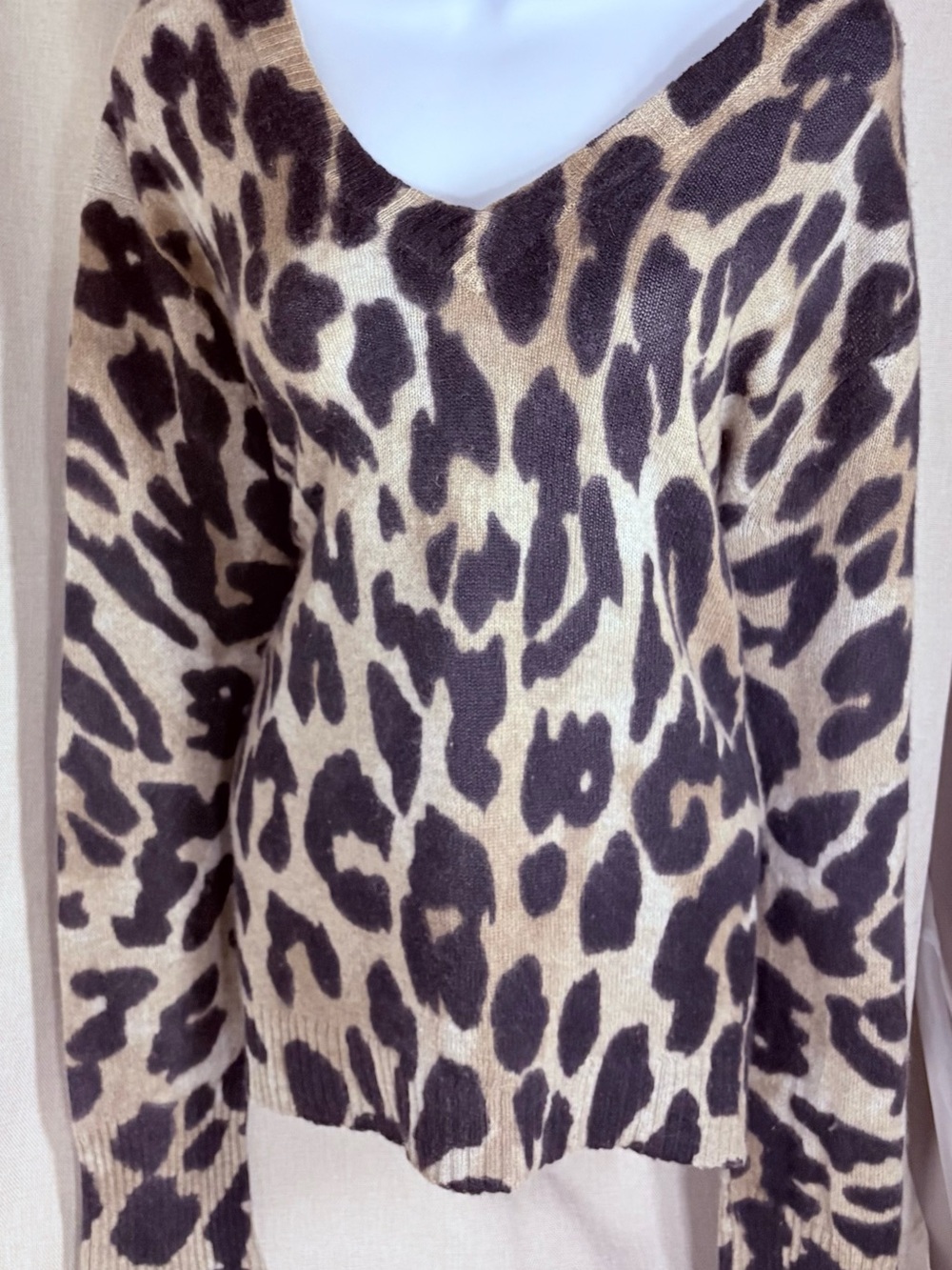 🐆 Skull Cashmere Leopard Print 100% Cashmere V-Neck Sweater | M